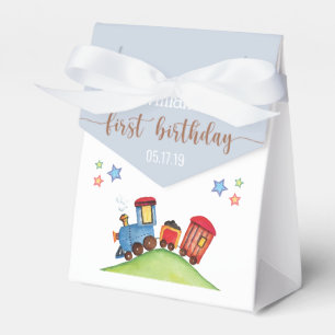 Red Blue Train 1st Birthday Party Thank You Favor  Boxes