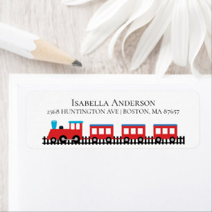 Red & Blue Train Baby Shower Address Label