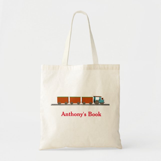Red Blue train kids named library Tote Bag (Front)