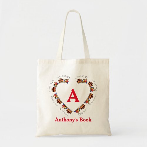 Red Blue train kids named library Tote Bag