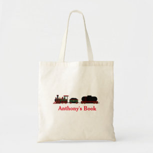 Red Blue train kids named library Tote Bag