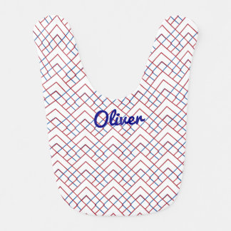 Red Blue Triangle Grid on White Baby Bib