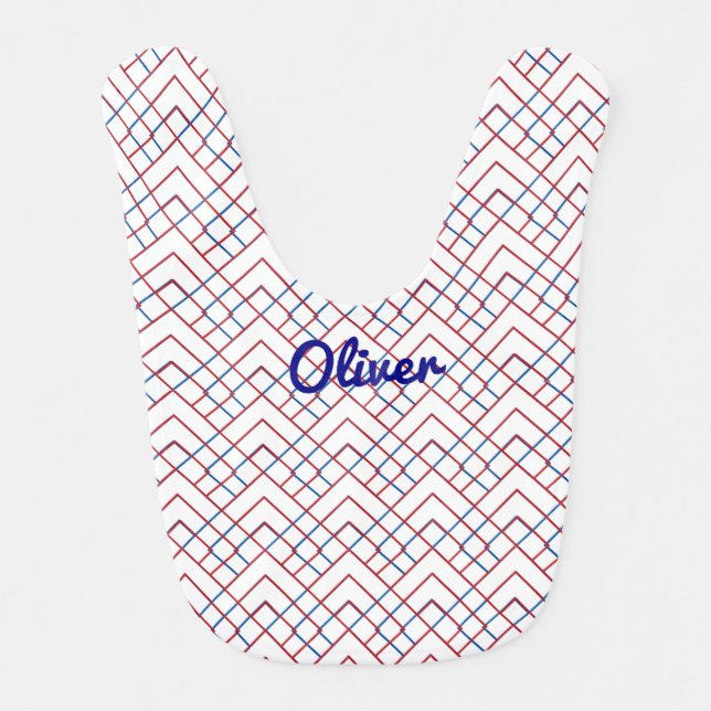 Red Blue Triangle Grid on White Baby Bib (Front)