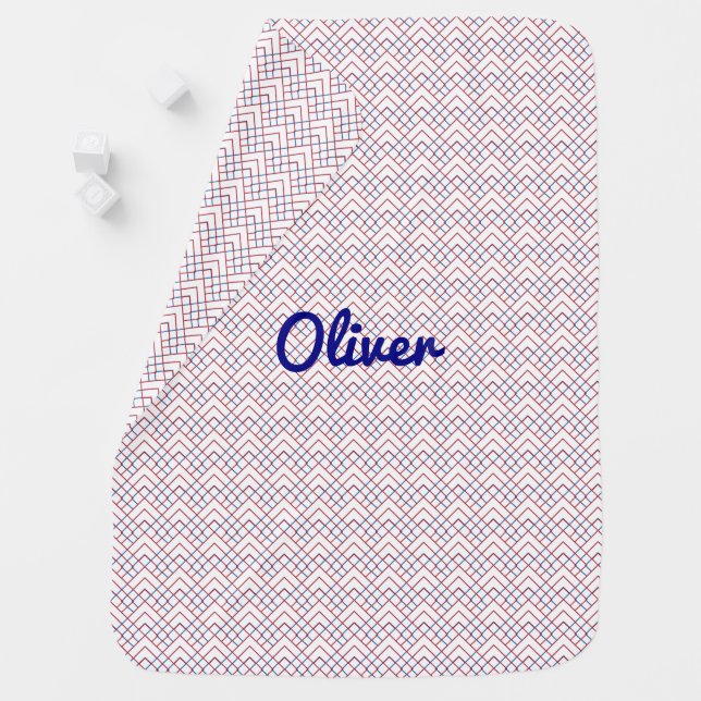 Red Blue Triangle Grid on White Baby Blanket (In Situ)