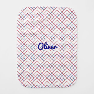 Red Blue Triangle Grid on White Baby Burp Cloth