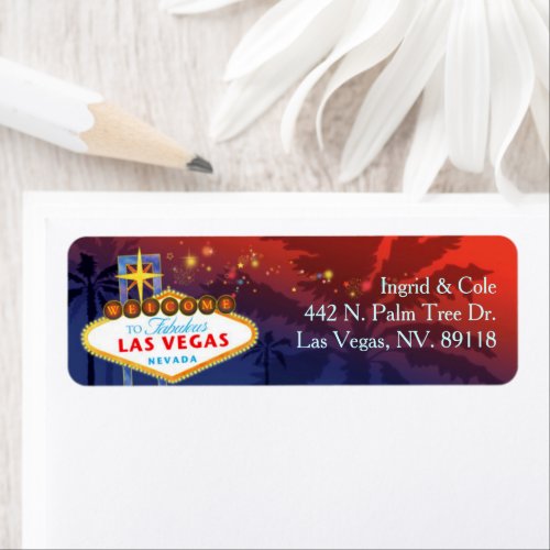 Red  Blue Unique Las Vegas Wedding Address Label
