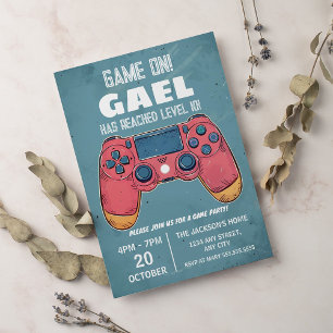Red & Blue Video Game Gaming Kid's Birthday Party Invitation