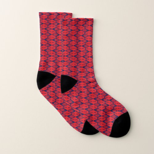 red blue vintage art pattern socks