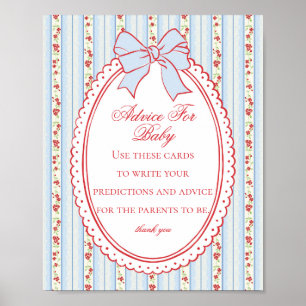 Red & Blue Vintage Fancy Floral Advice Baby Shower Poster