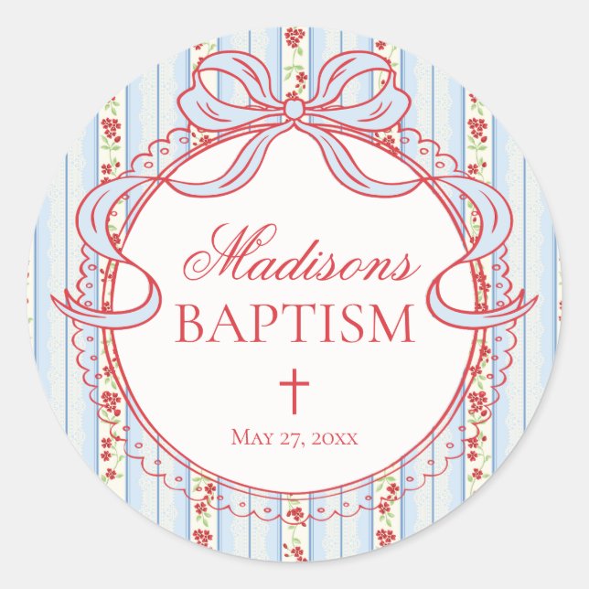 Red & Blue Vintage Fancy Floral Baptism Seal (Front)