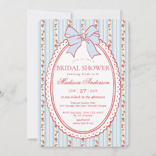 Red & Blue Vintage Fancy Floral Bridal Shower Invitation