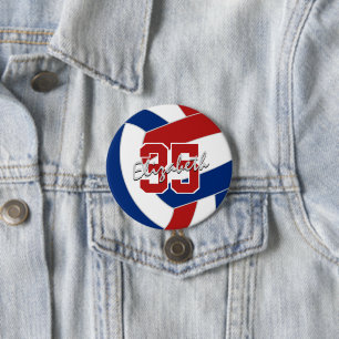 red blue volleyball athlete name jersey number button