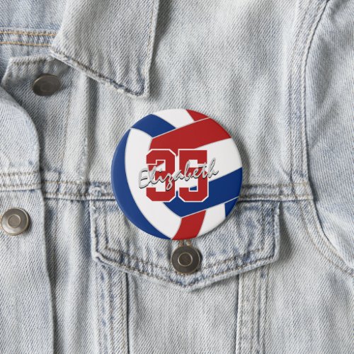 red blue volleyball athlete name jersey number button