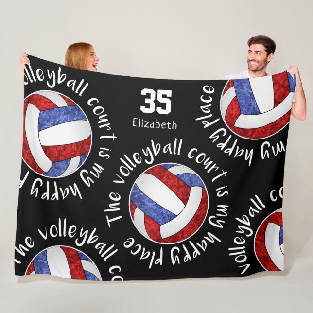 Red blue volleyball court my happy place mantra  fleece blanket (In Situ)