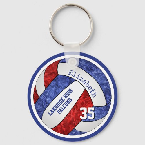 red blue volleyball keychain w school team name