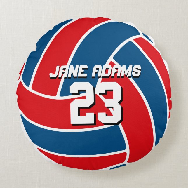 Red Blue Volleyball Sports Team USA Round Pillow (Front)