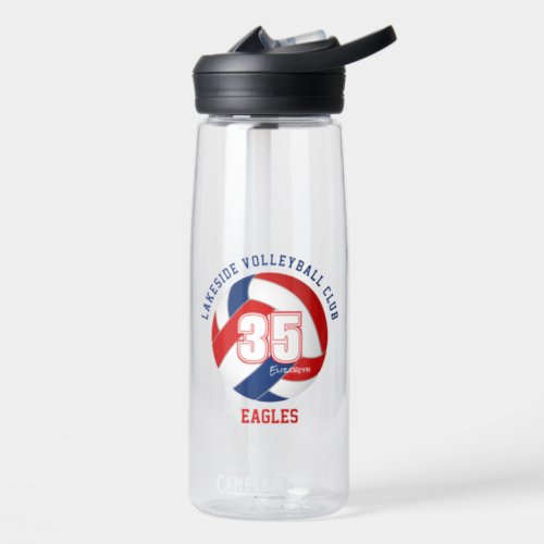 red blue volleyball team colors custom name water bottle