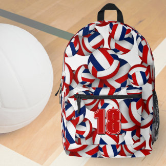 red blue volleyball team colors w player name  printed backpack
