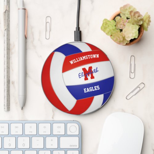 red blue volleyball team spirit personalized wireless charger 