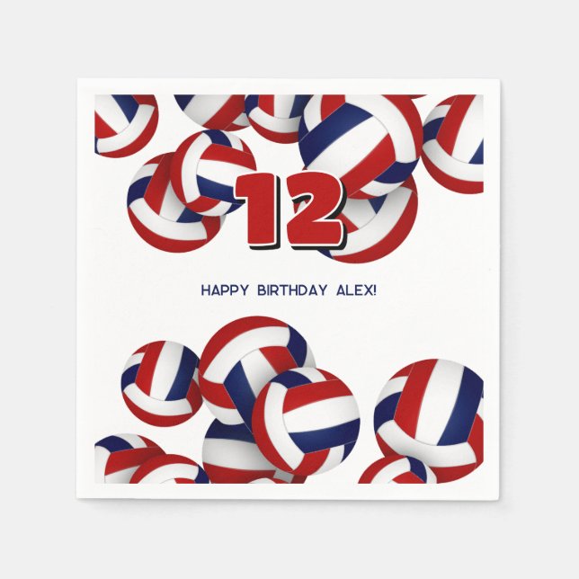red blue volleyballs boys girls birthday party napkins (Front)