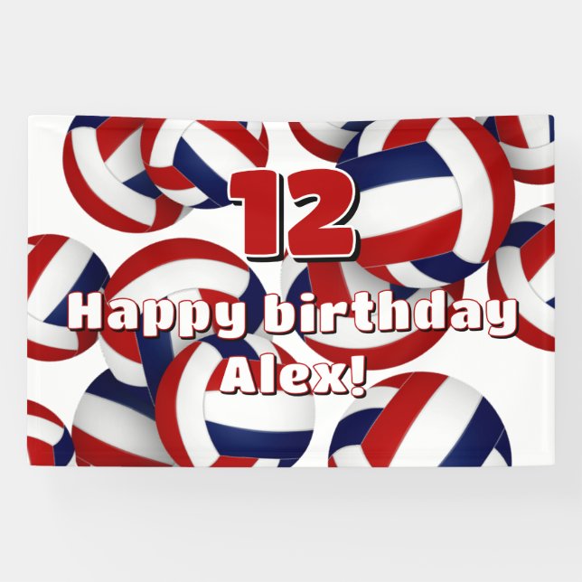 red blue volleyballs kids birthday party banner (Horizontal)