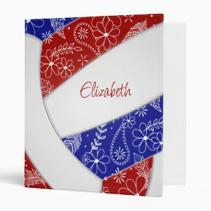 red blue w flowers paislies boho volleyball 3 ring binder