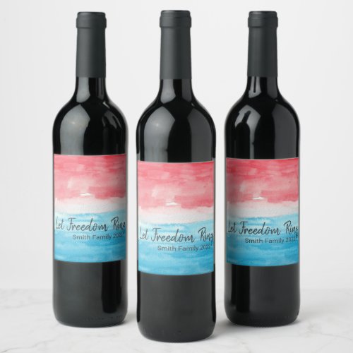 Red  Blue Water Color Wine Label 