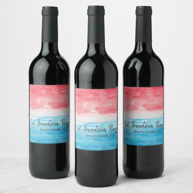Red & Blue Water Color Wine Label  (Bottles)