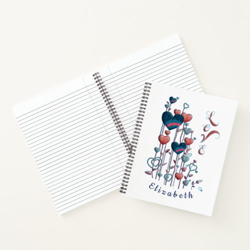 Red Blue Watercolor Hearts Love Personalize Notebook