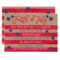 Red blue watercolor stripes kraft 4th of July Invitation