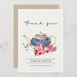Red Blue watercolor Teapot Floral Tea Party Thank You Card<br><div class="desc">For any further customisation or any other matching items,  please feel free to contact me at yellowfebstudio@gmail.com</div>
