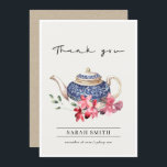 Red Blue watercolor Teapot Floral Tea Party Thank You Card<br><div class="desc">For any further customisation or any other matching items,  please feel free to contact me at yellowfebstudio@gmail.com</div>