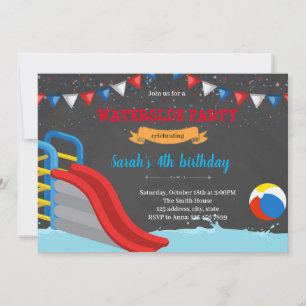 Red blue waterslide invitation