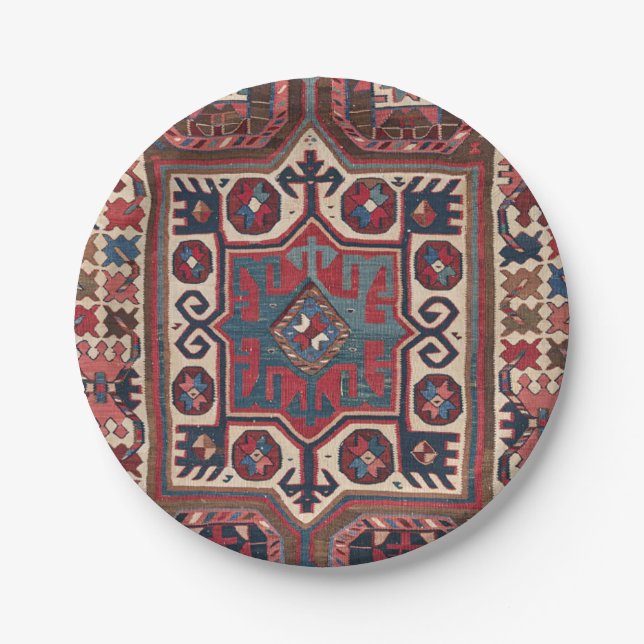Red Blue Western Santa Fe Cowboy Ornate  Paper Plates (Front)