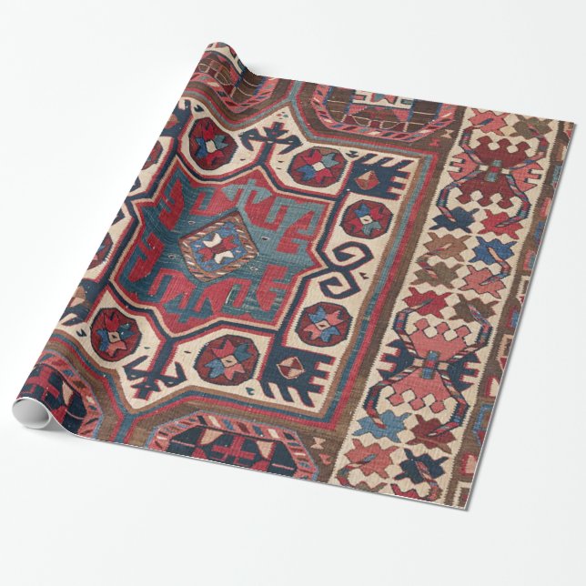 Red Blue Western Santa Fe Cowboy Ornate  Wrapping Paper (Unrolled)