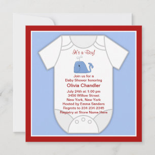 Red Blue Whale Baby Boy Shower Invitation