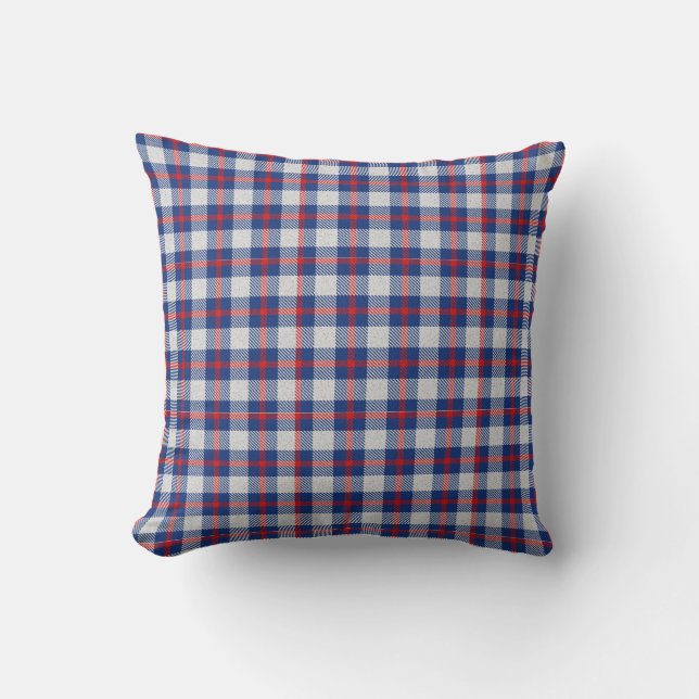 Red blue whit tartan plaid checkered country villa throw pillow (Front)