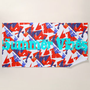 Red Blue White Abstract Summer Vibes Beach Towel