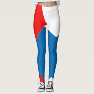 Red Blue white Abstract vintage Color block Leggings