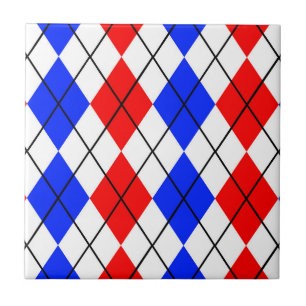Red Blue White Argyle Diamond Pattern Design Ceramic Tile
