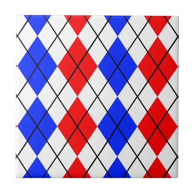 Red Blue White Argyle Diamond Pattern Design  Ceramic Tile (Front)