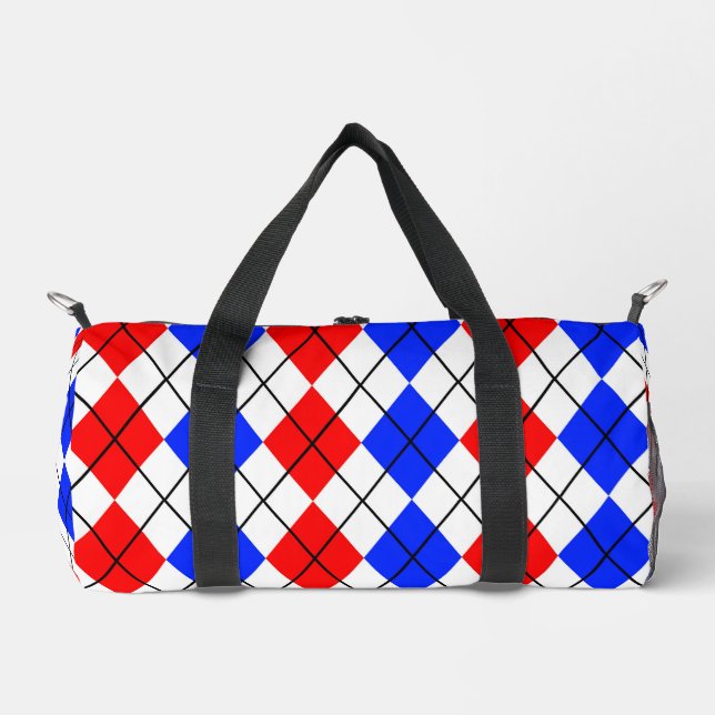 Red Blue White Argyle Diamond Pattern Design  Duffle Bag (Front)