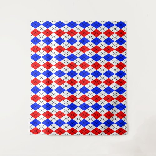 Red Blue White Argyle Diamond Pattern Design  Tapestry