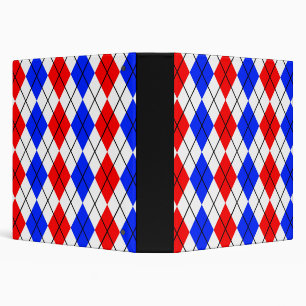 Red Blue White Argyle Plaid Design 3 Ring Binder