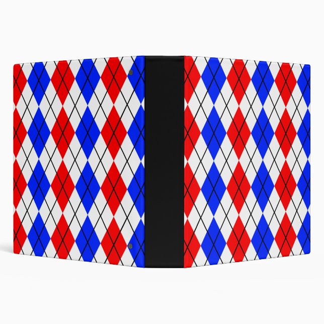 Red Blue White Argyle Plaid Design  3 Ring Binder (Background)