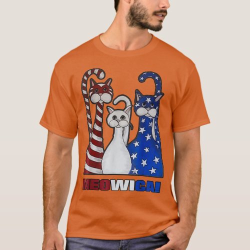 Red Blue White Cat American Flag Patriotic Plus T_Shirt