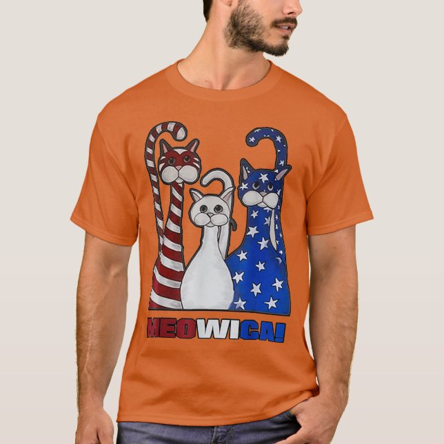 Red Blue White Cat American Flag Patriotic Plus T-Shirt (Front)