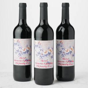 RED BLUE WHITE CHERRY BLOSSOM WINE LABEL