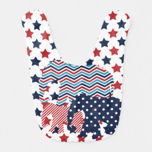Red, Blue, White Elephants Bib