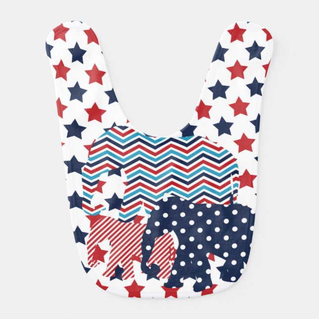 Red, Blue, White Elephants Bib (Front)